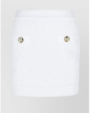 Balmain Cotton Blend Miniskirt-Tone Buttons - White