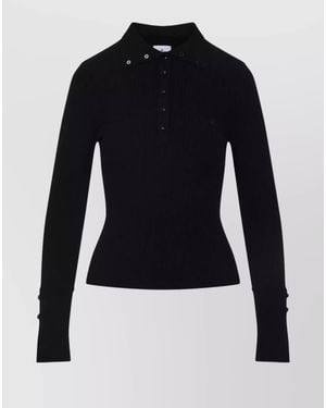 Courreges Ribbed Long-Sleeve Polo Shirt - Blue