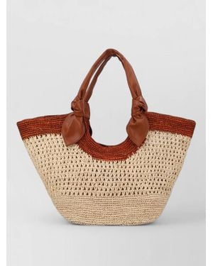 Hereu Beach Bag Two Tone Knotted Handles - Brown