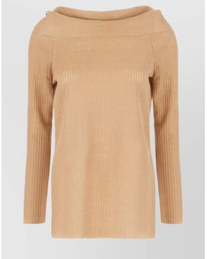 Alberta Ferretti Ribbed Linen Boat Neck Jumper - Natural