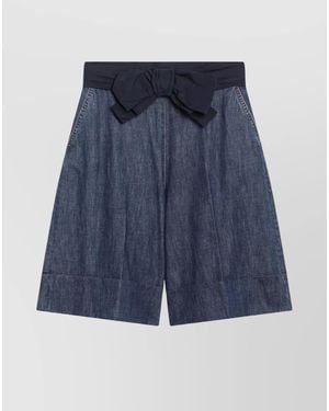 Valentino Denim Bermuda Shorts With Oversized Bow - Blue