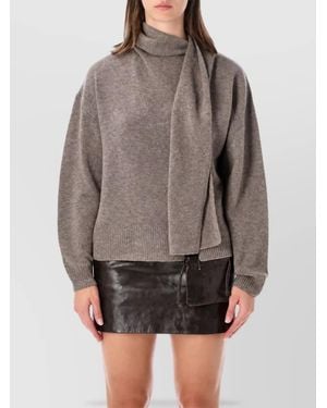 THE GARMENT Cashmere Wool Scarf Knit Sweatshirt - Gray