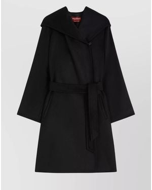 Max Mara Waist Belted Hooded Coat With Long Sleeves - Black