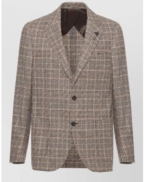 Lardini Prince Of Wales Wool Cashmere Single-Breasted Suit Jacket - Brown