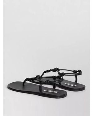 Jil Sander Flat Sandals Open Toe Knotted Straps - White