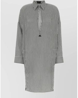 Tom Ford Striped Silk Midi Shirt Dress - Grey