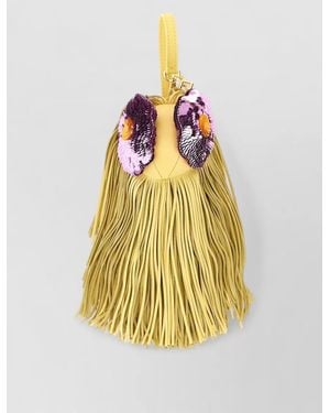Fendi Floral Fringe Sequin Bucket Bag Charm - Metallic