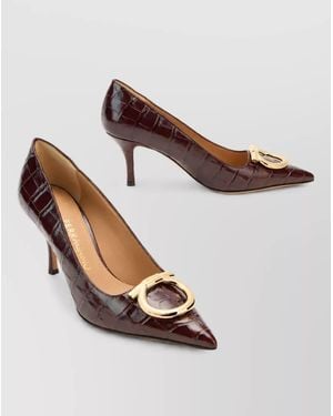 Ferragamo Leather Croc-Effect Court Shoes - Brown