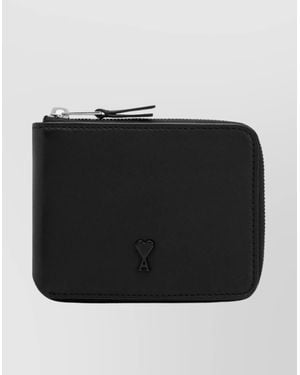 Ami Paris Leather Zip-Around Wallet - Black