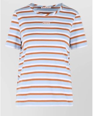 Marni Striped Cotton Logo Patch T-Shirt - Blue