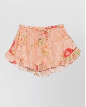 Zimmermann Silk Lounge Shorts Floral Motif Ruffle - Pink