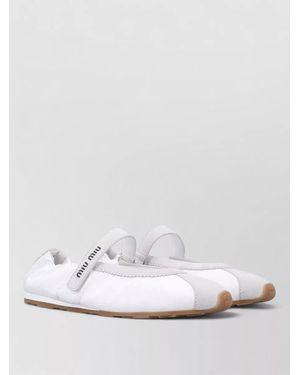 Miu Miu Plume Ballerina Trainers Technical Fabric Suede - White