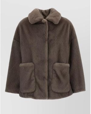 Herno Faux Fur Bomber Jacket Spread Collar - Brown