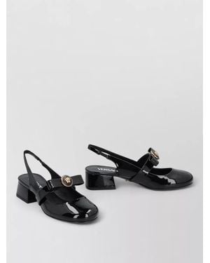 Versace Patent Leather Slingback Lace Up Shoes - Black