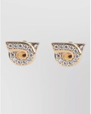 Ferragamo Crystal-Embellished Gancini Stud Earrings - Metallic