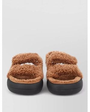 Moon Boot Shearling Double Strap Flat Sole Sandals - Brown