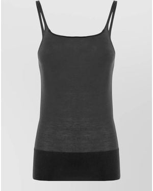 Malo Scoop Neck Sleeveless Knit Ribbed Hem Top - Black