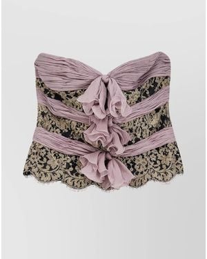 Valentino Silk Chiffon Lace-Insert Blouse - Grey