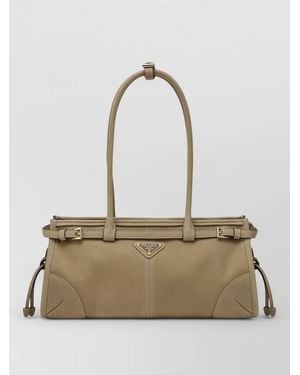 Prada Shoulder Bag Side Drawstrings Top Handle - Natural