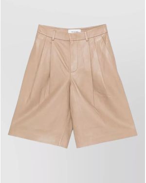 Yves Salomon Leather Bermuda Shorts Pleated Tailored Style - Natural