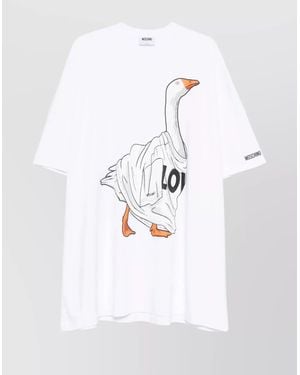 Moschino Crew Neck Graphic Print Oversized Dress - White