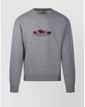 Maison Kitsuné Cotton Crew Neck Long Sleeve Sweatshirt - Grey