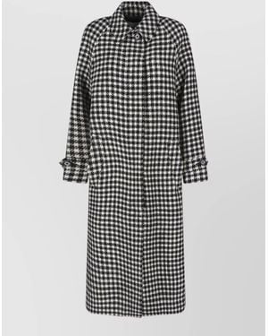 Lardini Belted Houndstooth Coat Mid Length - Grey