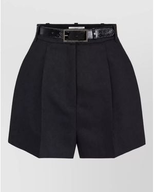 Elisabetta Franchi Virgin Wool Belted High-Rise Shorts - Blue