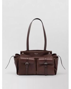 Prada Route Medium Leather Tote Shoulder Bag - White