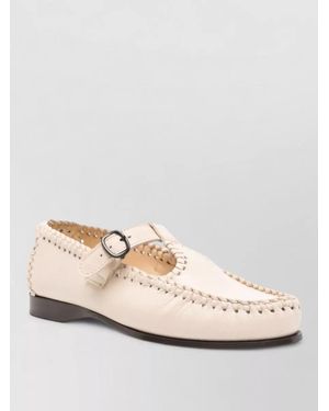 Hereu Alcover Leather Loafers Buckle Woven Detail - Natural