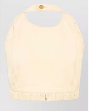 LeKasha Short Cotton Top High Neck Ruched Hem - Natural