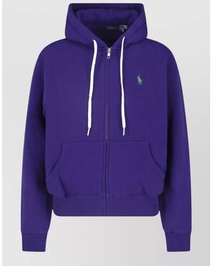 Polo Ralph Lauren Cropped Hooded Sweatshirt Drawstring Kangaroo Pocket - Blue