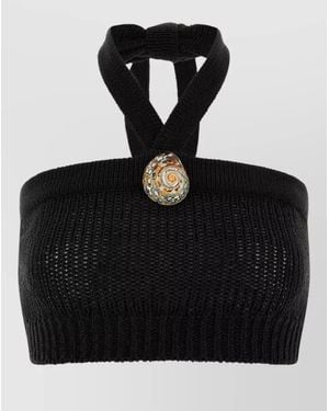 Alanui Island Memories Halter Neck Knit Crop Top - Black