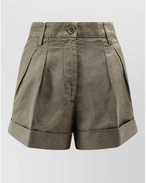 Aspesi Linen Cotton Shorts Belt Loops Pleats - Green