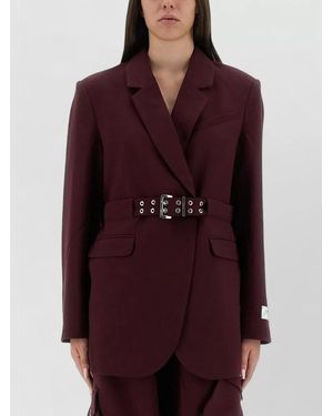 Ganni Crepe Blazer Belted Waist Long Sleeves - Red