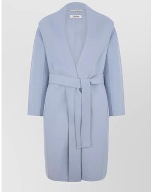 Max Mara Messi Virgin Wool Coat Belted Waist - Blue
