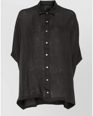 120% Lino Short Sleeve Shirt Collared Neck Loose Fit - Black
