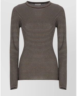 Brunello Cucinelli Striped Knit Sweater Ribbed Texture - Gray