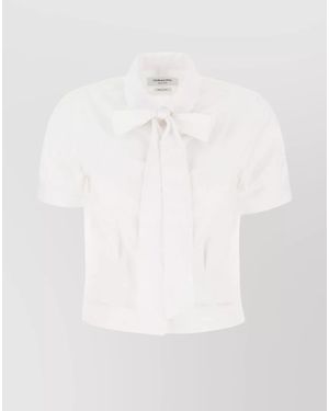 Thom Browne Poplin Shirt With Short Sleeves And Bow - White