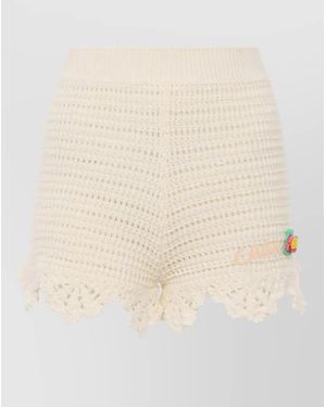 Chloé Cotton High-Rise Crochet Logo-Embroidered Shorts - Natural