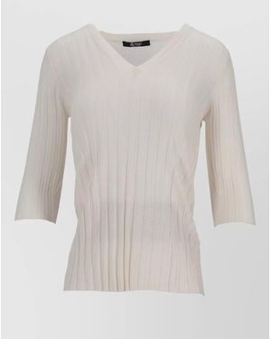 LA ROSE V Neck Cashmere Silk Knit Top - White