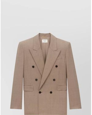 Saint Laurent Wool Caviar Double-Breasted Jacket - Natural