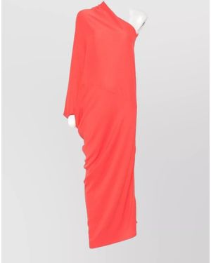 Cortana Silk One Shoulder Floor Length Dress - Red