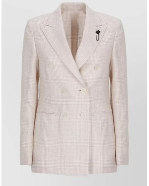 Lardini Double Breasted Linen Wool Tailored Blazer - Natural