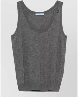 Prada Fine Cashmere Sleeveless Knit Scoop Neck - Gray