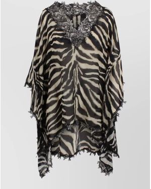 Ermanno Scervino Short Kaftan Zebra Pattern Sheer Lace - Multicolour