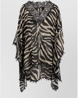 Ermanno Scervino Short Kaftan Zebra Pattern Sheer Lace - Multicolor