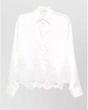 Ermanno Scervino Shirt Straight Hem Long Sleeves Satin Lace - White