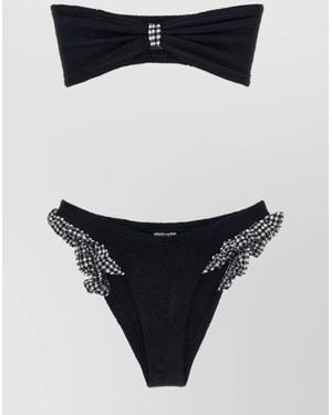 Hunza G Textured Bandeau Bikini Ruffle Accents - Black