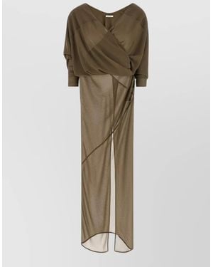 Entire studios Draped Midi Dress Sheer Overlay Neckline - Green